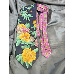 Leonard Paris Silk Tie Floral Navy Blue Designer Men Necktie Made In Italy Silk